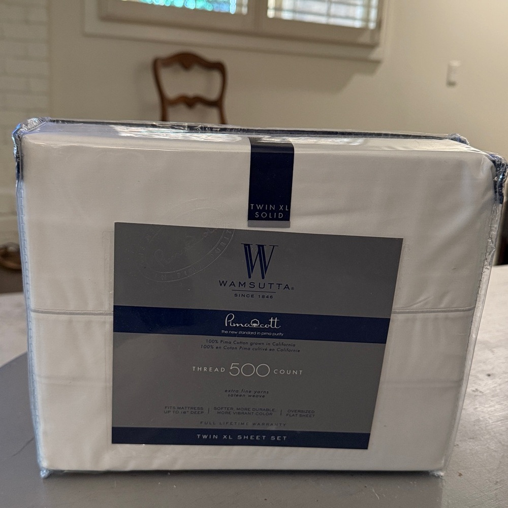 NEW Wamsutta Damask Stripe 500 Thread Count Twin XL Sheet Set White Pima cotton